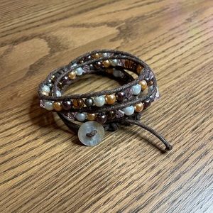 Premier Designs Wrap Bracelet w/ brown, pink, gold - excellent condition - NWOT